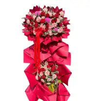 Kệ Hoa Chúc Mừng Tone Hồng Đỏ 2 Tầng