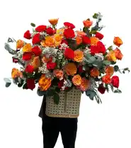 Giỏ Hoa Tone Cam May Mắn