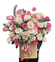 Giỏ Hoa Tone Hồng Khai Trương May Mắn
