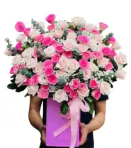 Giỏ Hoa Tone Hồng Khai Trương May Mắn