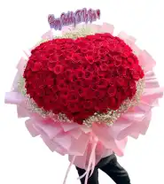 Bó Hoa Trái Tim Khổng Lồ Tone Đỏ Rực Tặng Vợ - Mã: I-227 - Giá: 3.000.000đ